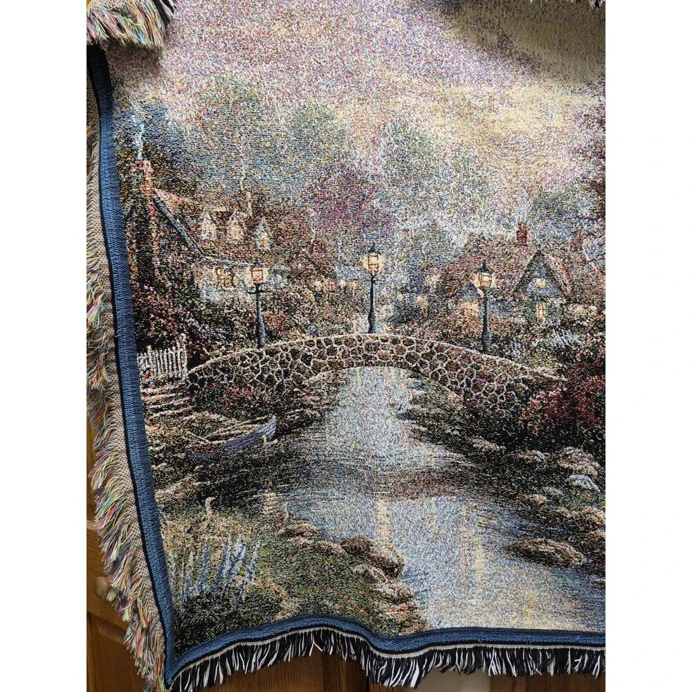 Vintage THOMAS KINKADE PAINTER OF LIGHT AFGHAN TAPESTRY THROW 66